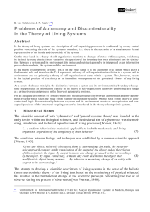 Problems of Autonomy and Discontexturality in the Theory of Living