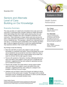Seniors and Alternate Level of Care: Building on Our
