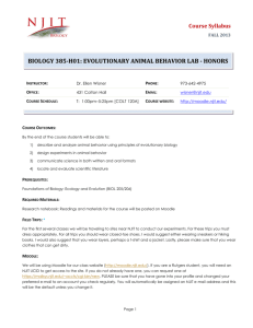 BIOLOGY 385-H01: EVOLUTIONARY ANIMAL BEHAVIOR LAB