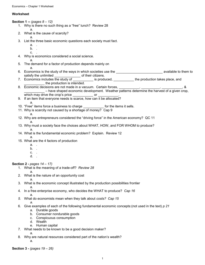 Factors Of Production Worksheet