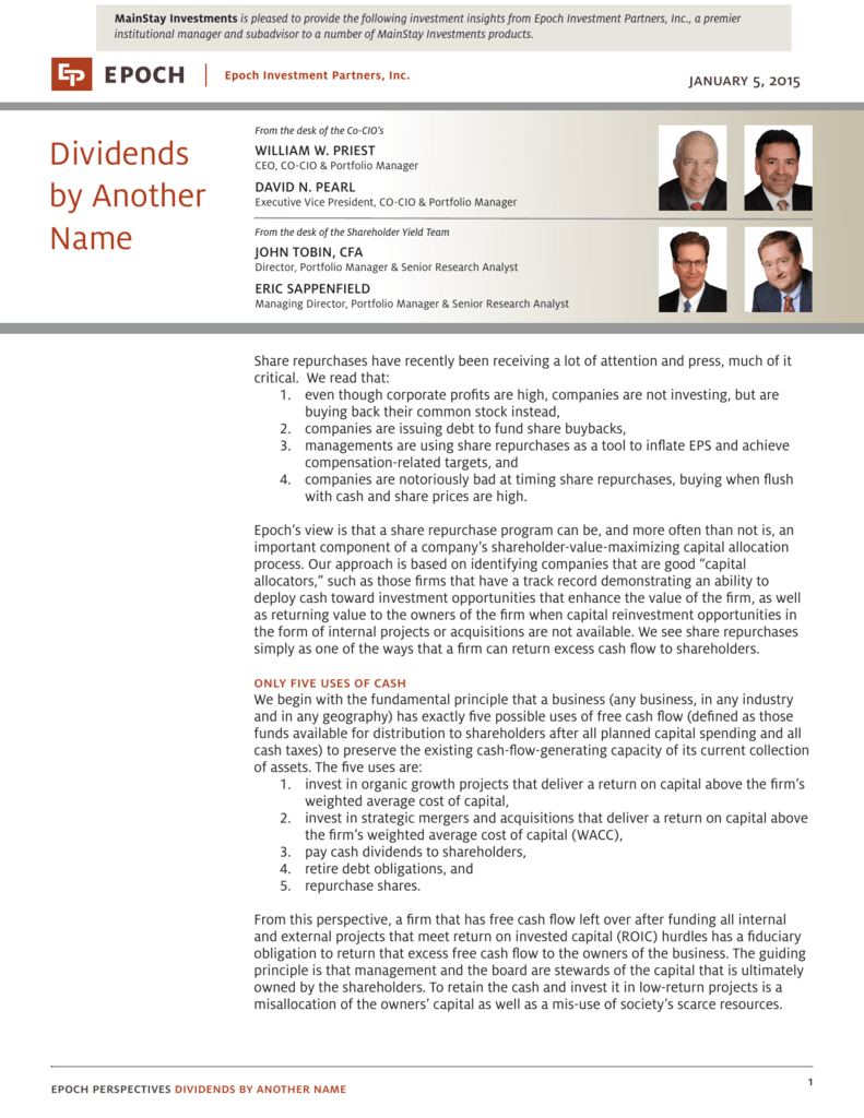 Dividends By Another Name New York Life Investment Management