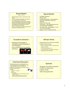 Beyond Mendel Beyond Mendel Incomplete dominance Multiple