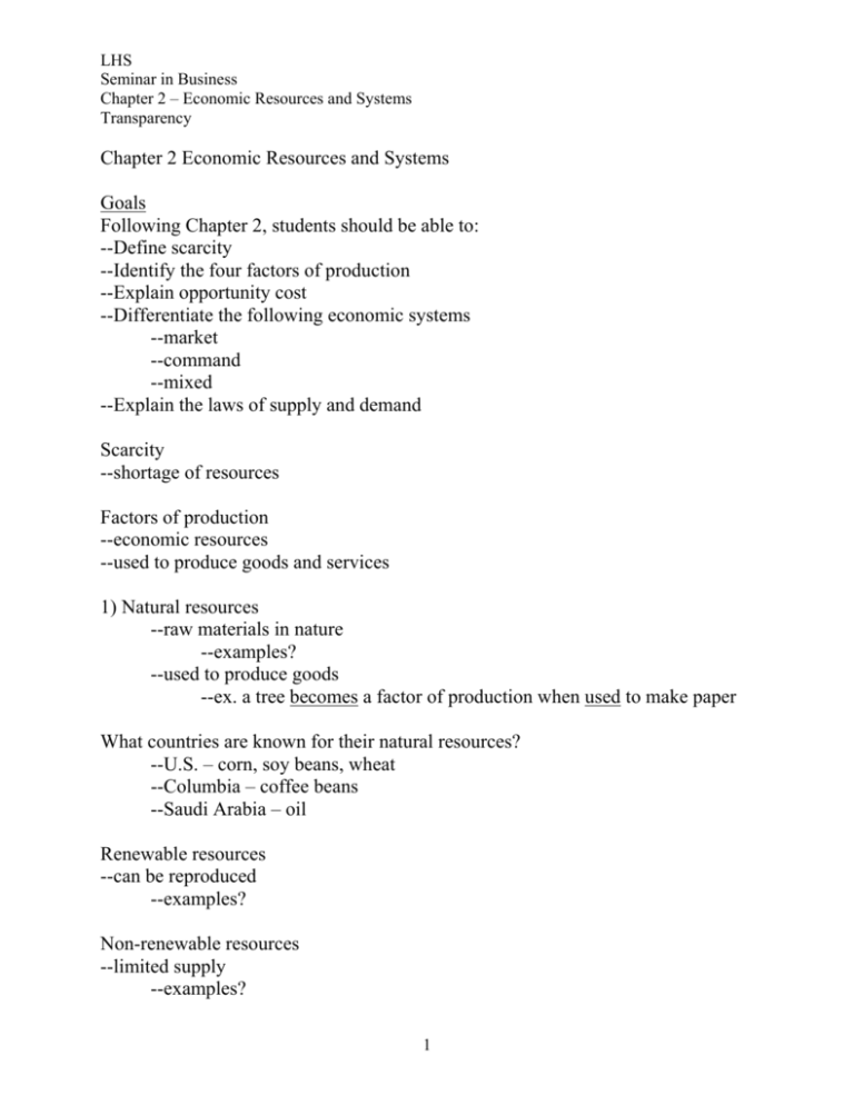 Chapter 2 Economic Resources and Systems