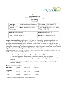 BIOL 3360H Behavioural Ecology 2013