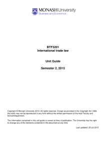 BTF3201 International trade law Unit Guide Semester 2, 2015
