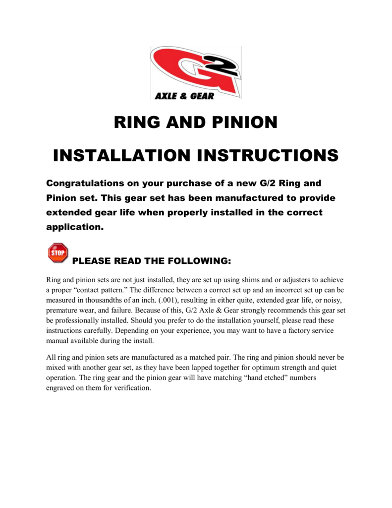 Ring Pinion Pattern Chart