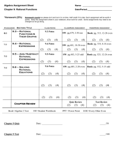 Algebra Assignment Sheet Chapter 9: Rational Functions ) Book