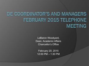 DE Coordinator's Monthly Telephone Meeting