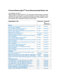 Form Recommended Book List - Princes Risborough School