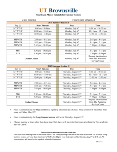 Summer 2015 Final Exam Schedule