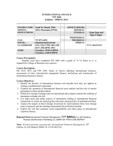 INTERNATIONAL FINANCE FIN 3604 Syllabus