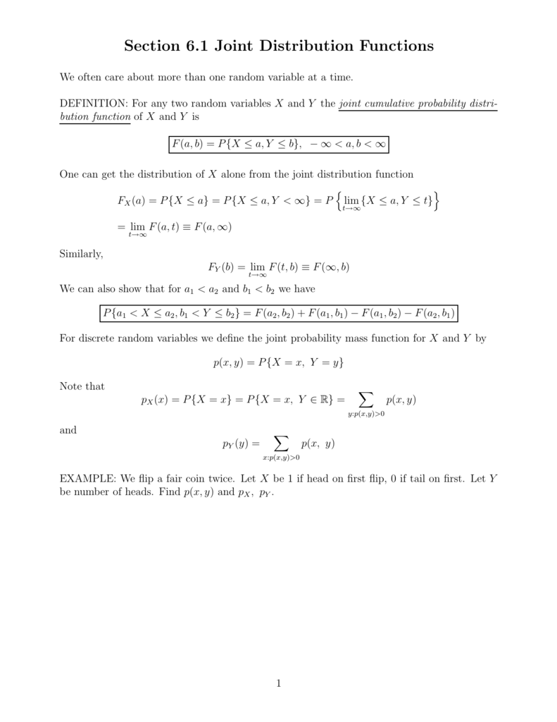 Pdf Section 6 1 Joint Distribution Functions