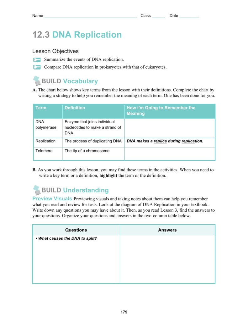 20.20 DNA Replication For Dna Replication Worksheet Answers