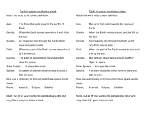 Earth in space- vocabulary sheet. Match the word to its correct