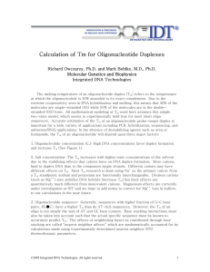 Calculation of Tm for Oligonucleotide Duplexes