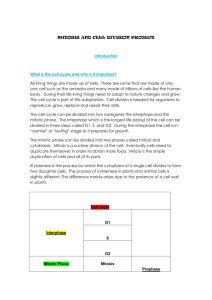 MITOSIS AND CELL DIVISION PROJECT Introduction What is the