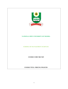 pricing policies - National Open University of Nigeria