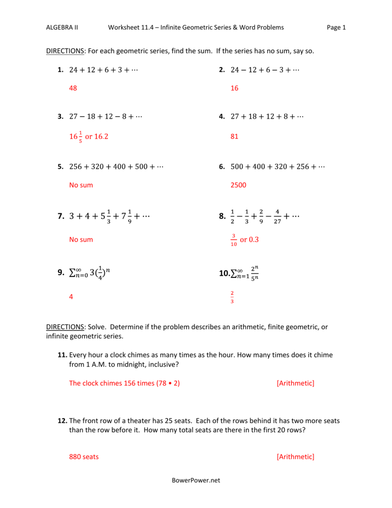 Infinite Geometric Series Worksheet Answers
