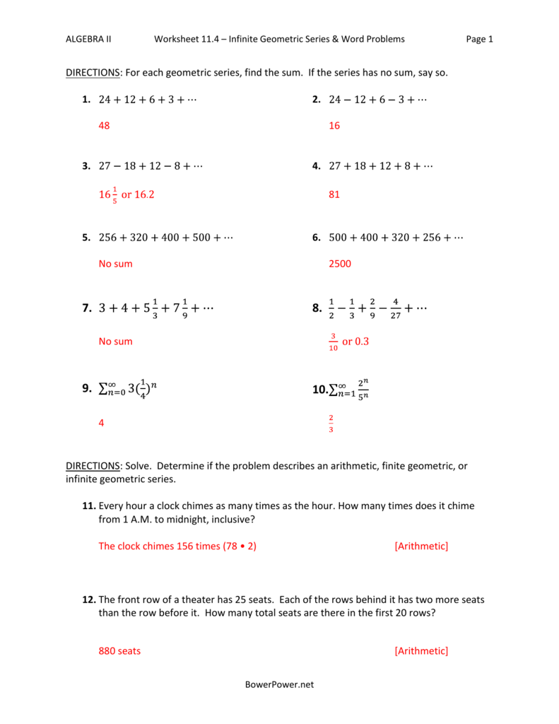 Worksheet 11.11- Infinite Geometric Series & Word Inside Geometric Sequence And Series Worksheet