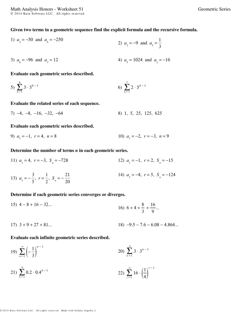 geometric sequences kuta software algebra 1