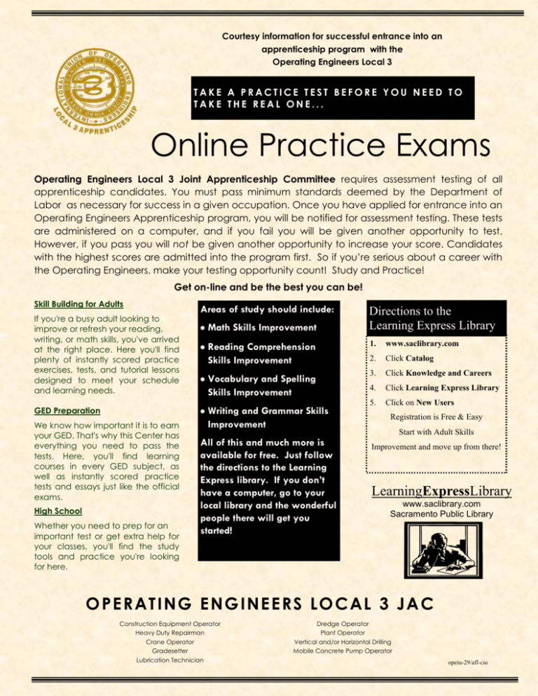 Online Practice Exams Operating Engineers Local 3