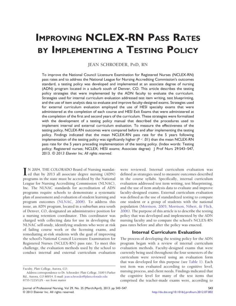 Improving NCLEXRN Pass Rates by Implementing a Testing Policy