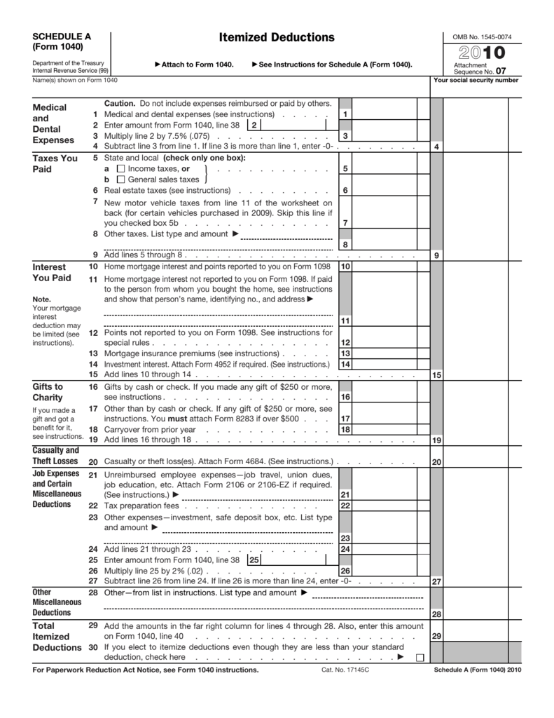 2010 Form 1040 (Schedule A)