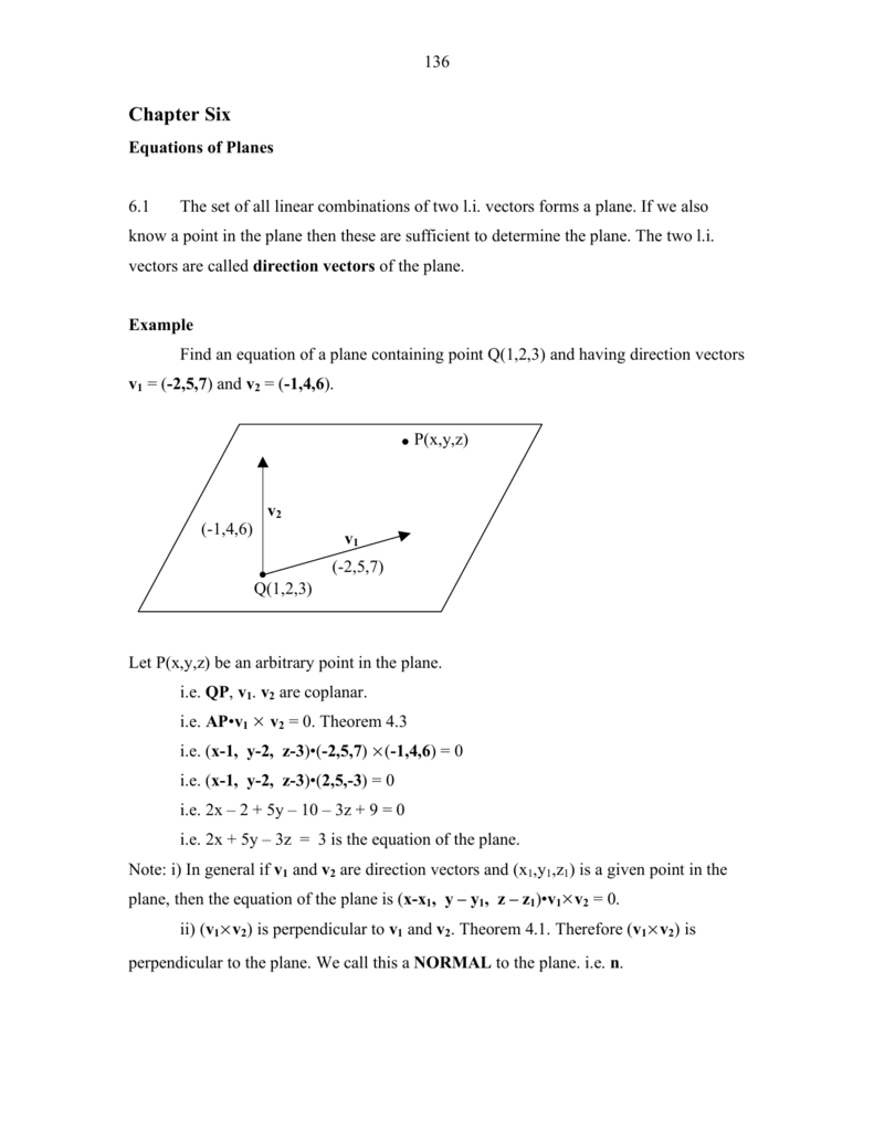 Chapter 6 Vectors Planes