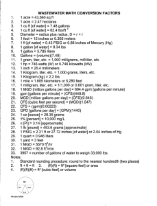 WASTEWATER MATH CONVERSION FACTORS 1. 1 acre =43,560