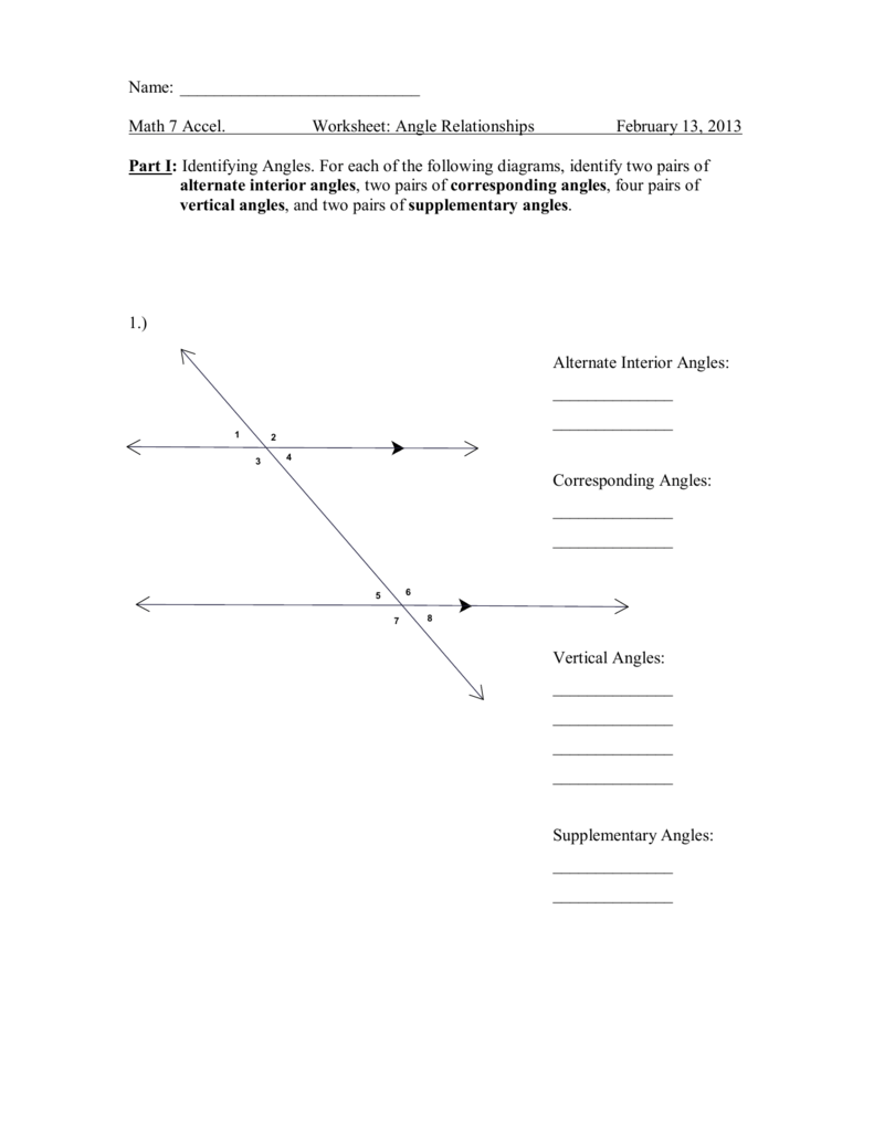 Pairs Of Angles Worksheet Answers