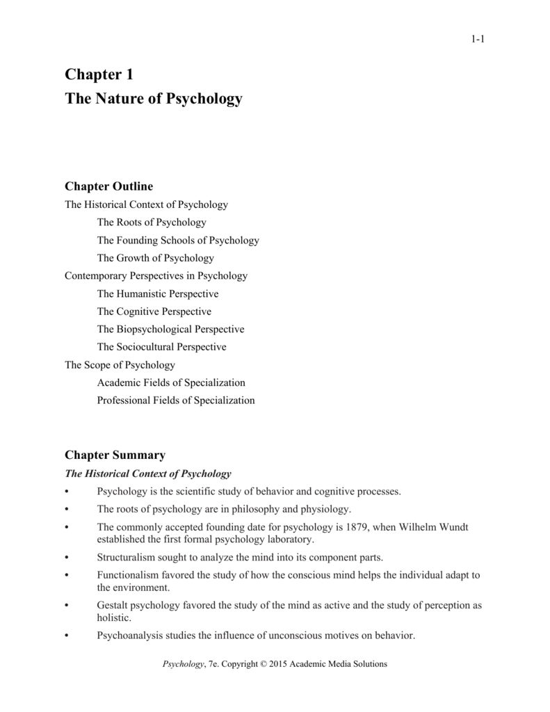 Chapter The Nature of Psychology