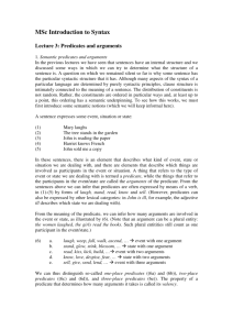 Predicates and Arguments - Linguistics and English Language