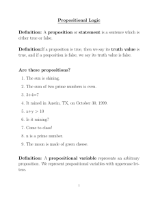 Propositional Logic Definition: A proposition or statement is a