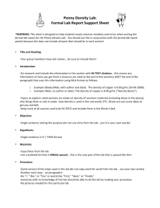 Penny Density Lab: Formal Lab Report Support Sheet