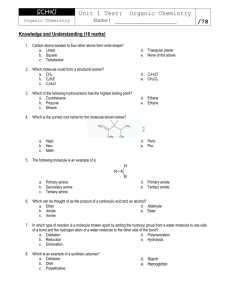 Unit 1 Test: Organic Chemistry Name