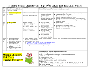 Organic Chemistry Unit Test – Tuesday October 7