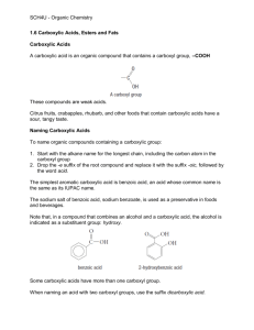 SCH4U - Organic Chemistry 1.6 Carboxylic Acids, Esters and Fats