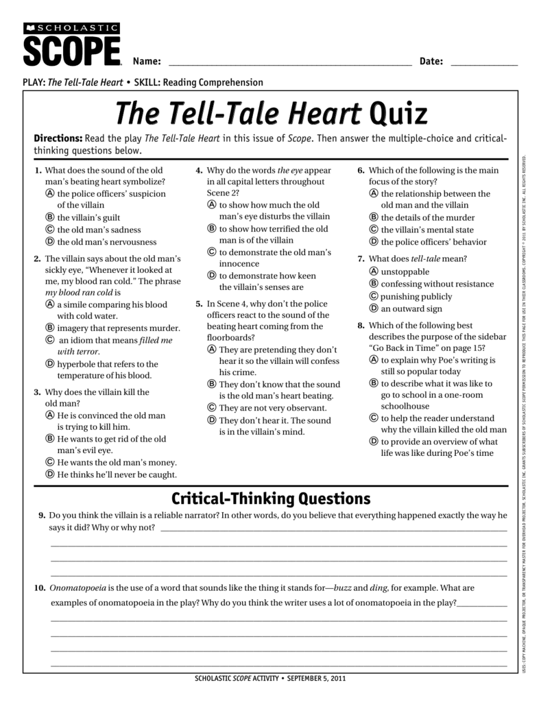 essay questions for the tell tale heart