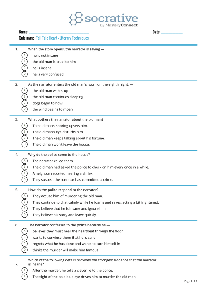 Name Date Quiz Name Tell Tale Heart Literary