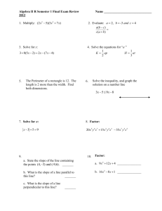 Algebra II R Semester 1 Final Exam Review