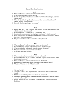 Hamlet Short Essay Questions Act 1 1. What does Hamlet's soliloquy