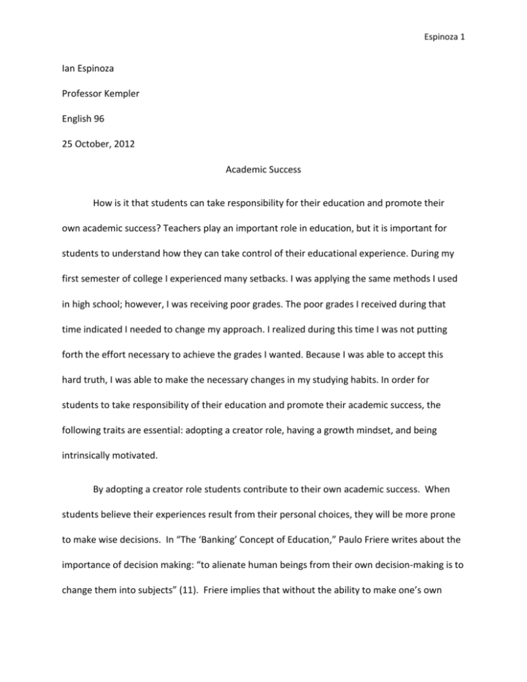 sample student essay College of the Canyons