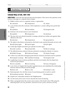 Colonial Ways of Life, 1607–1763 3 Vocabulary Activity 3