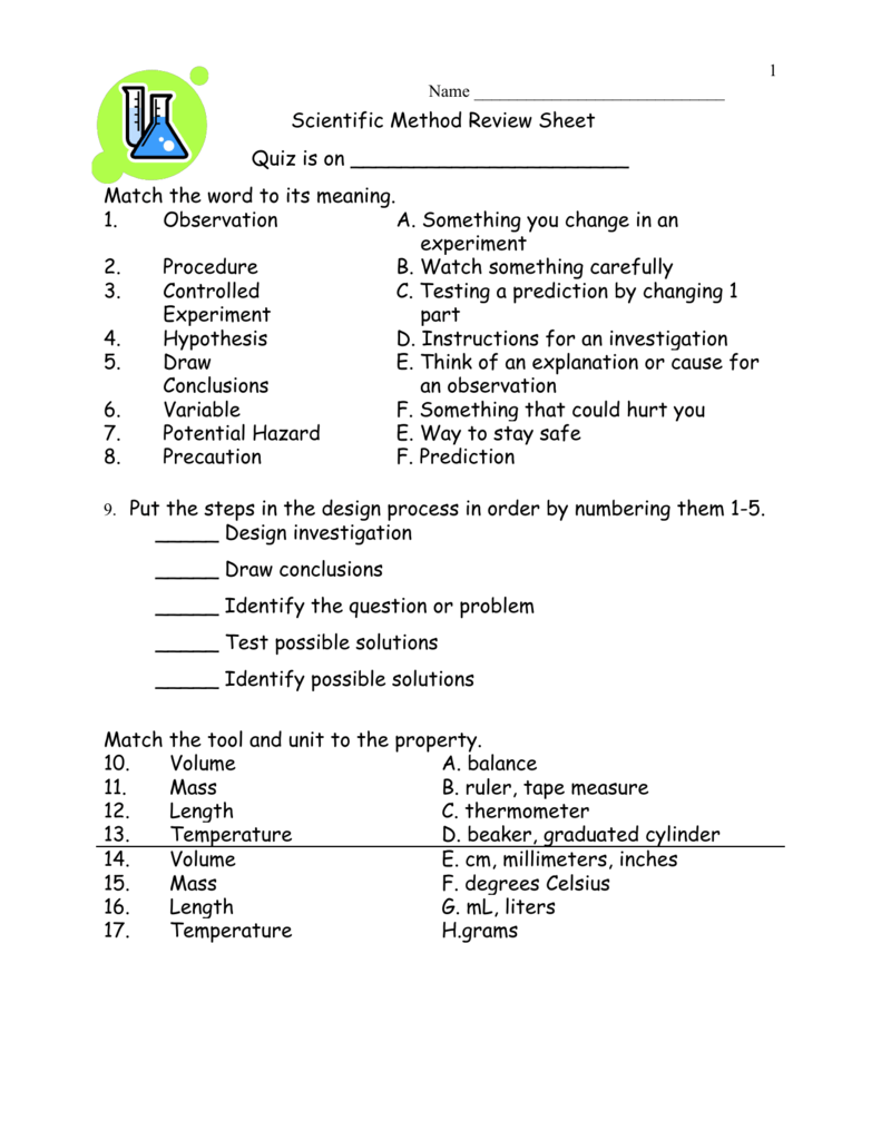 Scientific Method Review Sheet With Regard To Scientific Method Story Worksheet Answers