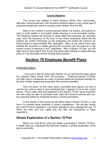 Section 79 Employee Benefit Plans Introduction