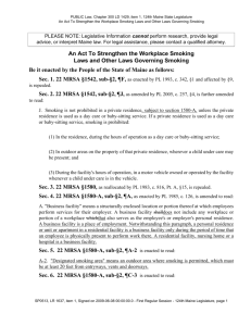 An Act To Strengthen the Workplace Smoking Laws and Other Laws