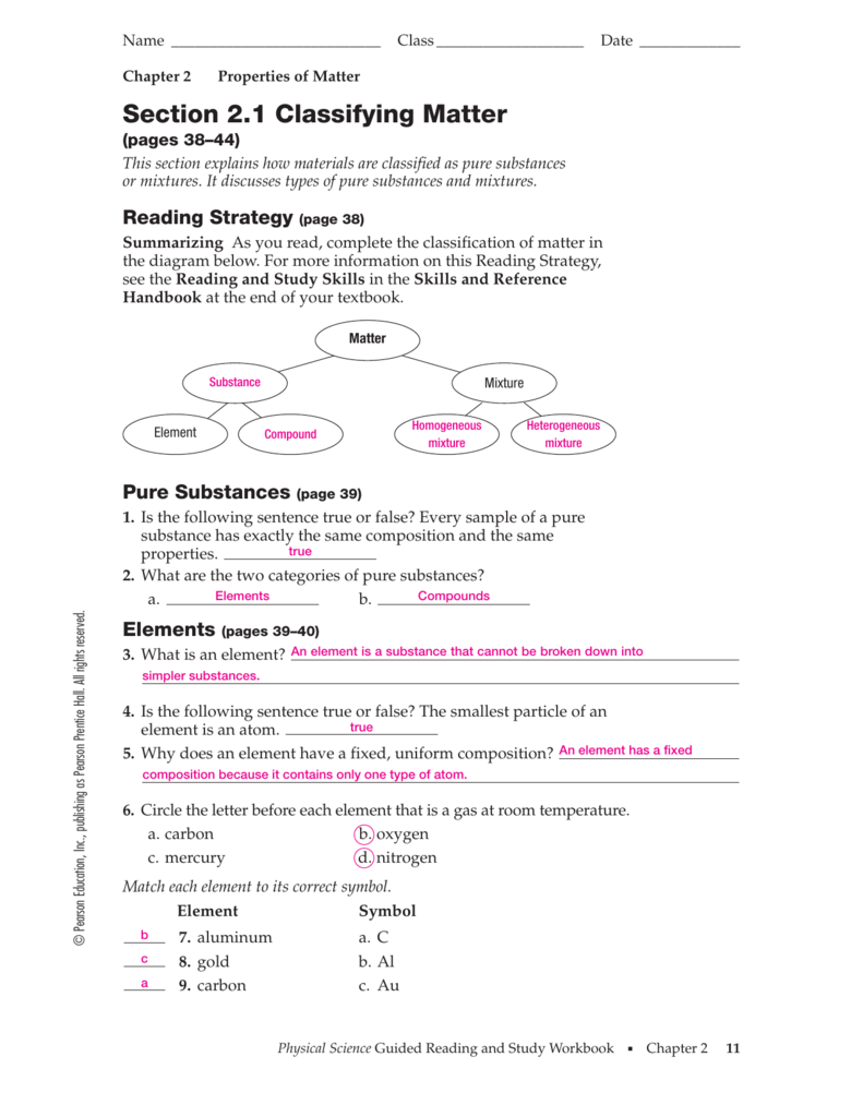 Section 22.22 Classifying Matter With Regard To Classifying Matter Worksheet Answer Key