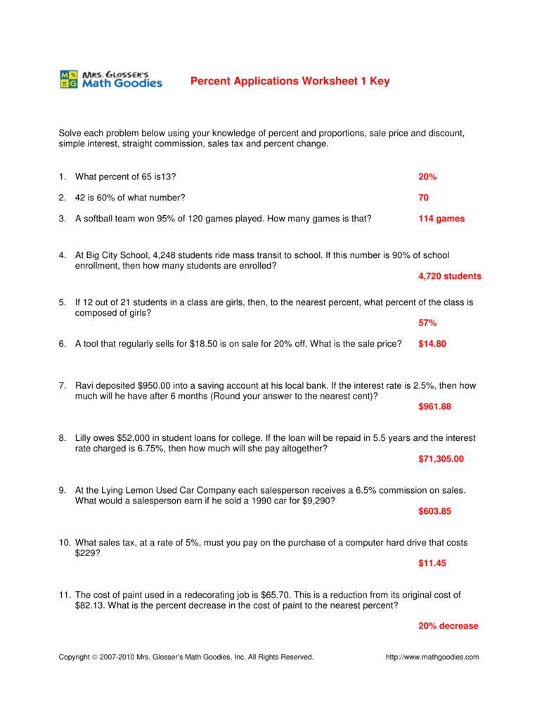 Sales Tax And Discount Worksheet Answer Key Escolagersonalvesgui