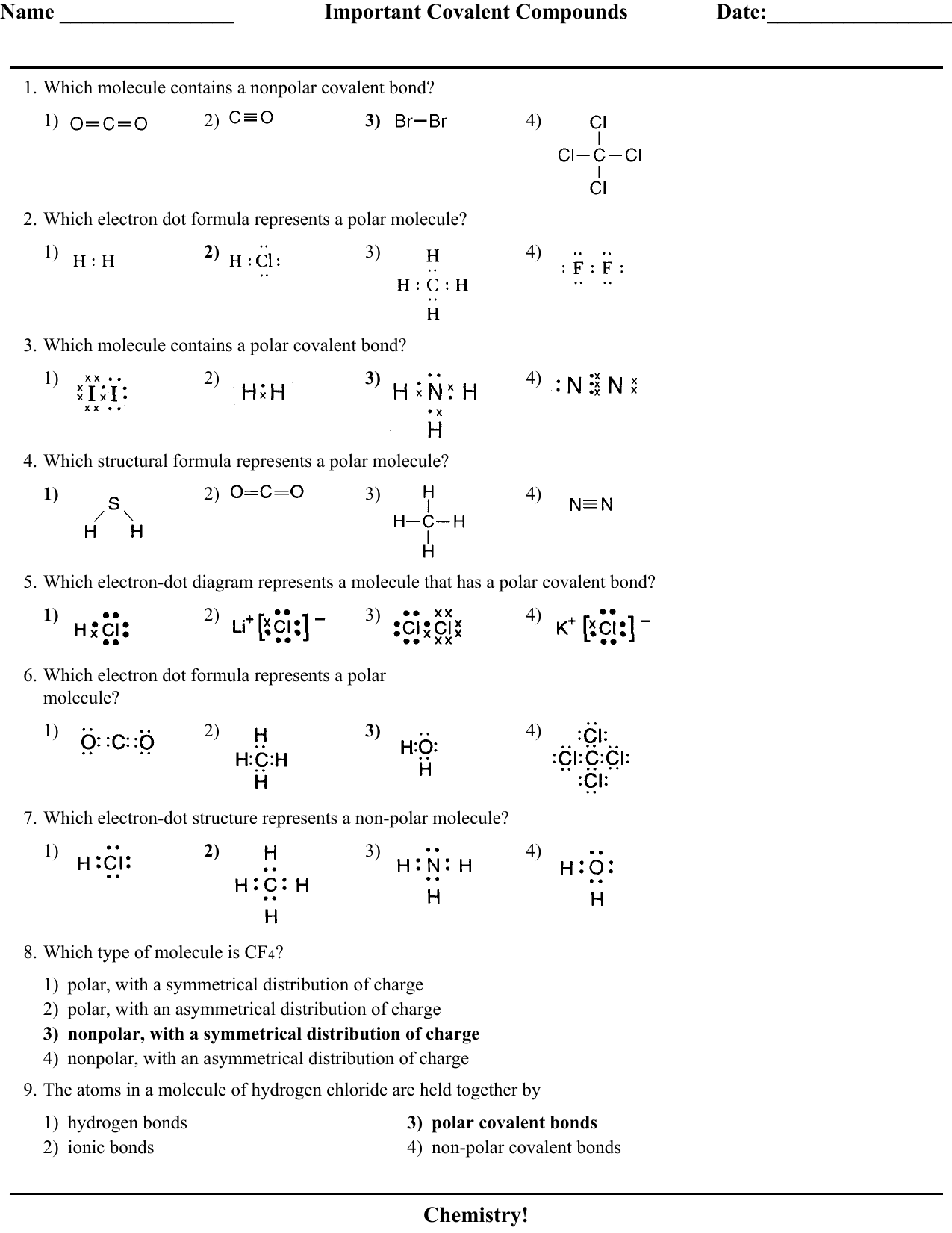 Important Covalent Compounds Date