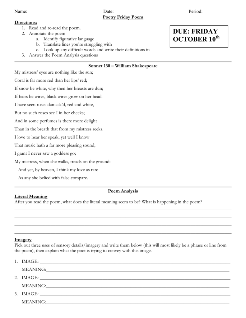 Poetry Analysis Worksheet